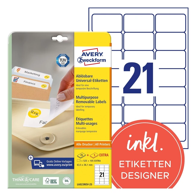 Etichette adesive Avery Zweckform 635x381mm bianche - Resistenti e rimovibili