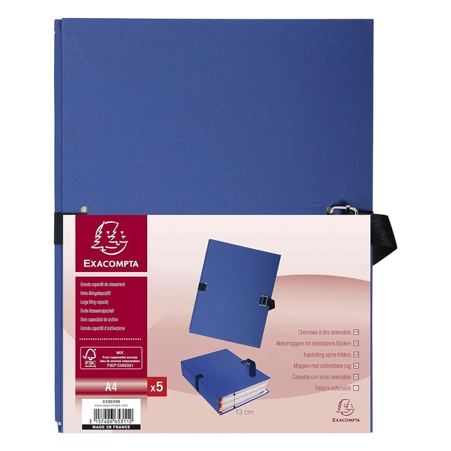 Chemises dos extensible Exacompta RF 223029E - Lot de 5 - Couleur bleu foncé