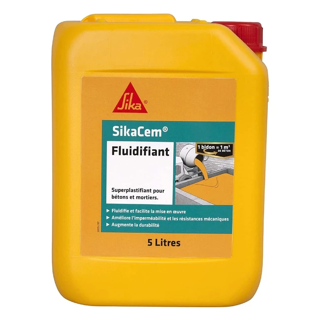Sikacem Fluidifiant Superplastifiant pour Mortiers et Béton - Réducteur d'eau Haute Durabilité - Idéal Plancher Chauffant 5L