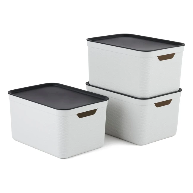 Jive Dekorative Boxen Set 3 Aufbewahrungsboxen 16 l mit Deckel Kunststoff PP recycelt Weißanthrazit 3 x 16 l 361 x 264 x 202 cm