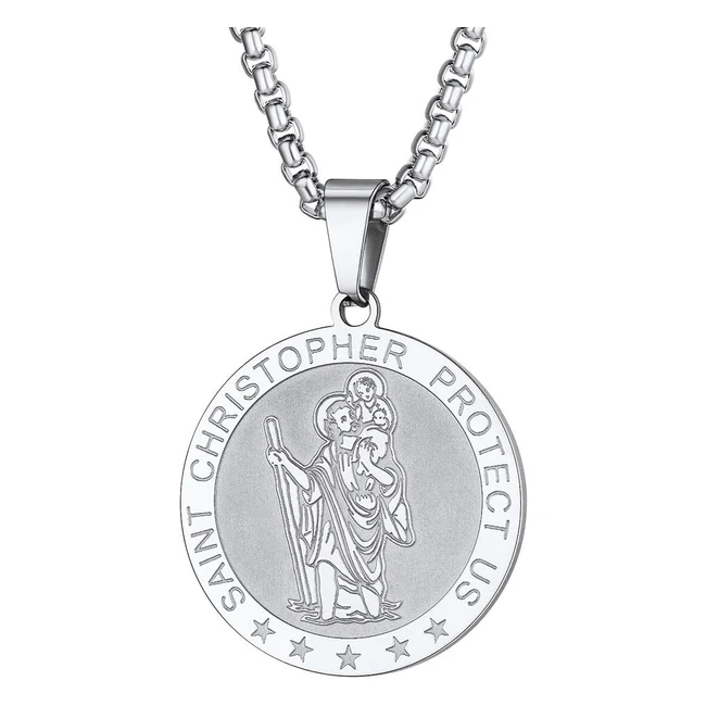 ProSteel St. Christopher Necklace - Protect Us Pendant with Chain - Gold Plated - Stainless - Black - Gift Box