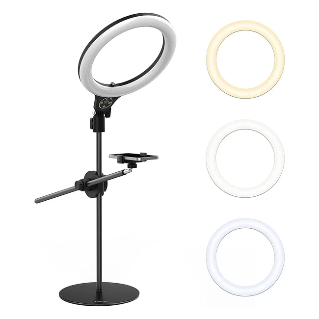 Luz de Anillo Ulanzi con Soporte de Brazo - Regulable 3500K-6500K - Ideal para TikTok, Maquillaje y Fotografía