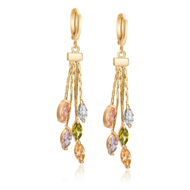 Boucles d'oreilles Yazilind plaqué or avec zircons colorés - Réf. 12345 - Élégance et raffinement