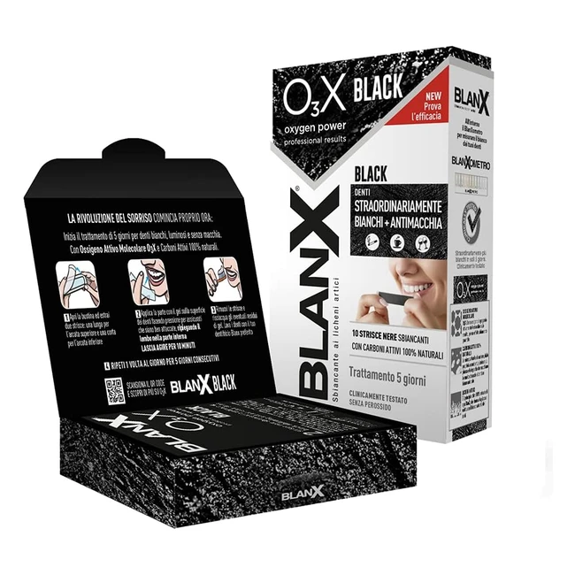 Blanx 10 Strisce Sbiancanti Ox3 Black con Carboni Attivi - Denti Bianchi e Luminosi