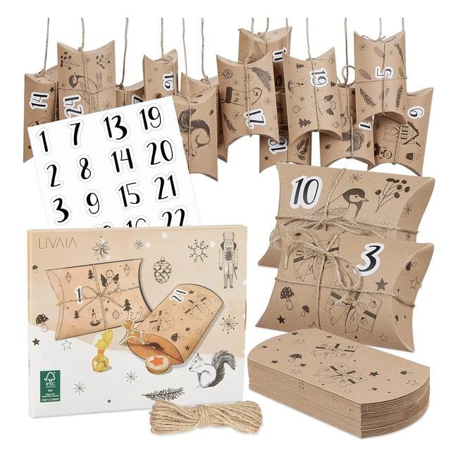 Calendario Adviento Rellenar 2023 - Bolsas Papel Pegatinas Números - Set Regalo Livaia