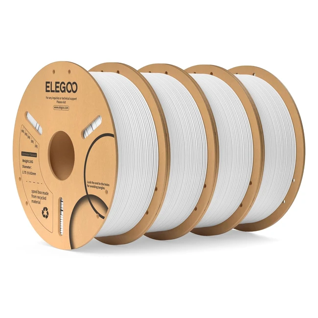 Filament PLA Elegoo 175mm Blanc 4kg - Précision 0.02mm - Convient à la plupart des imprimantes 3D FDM