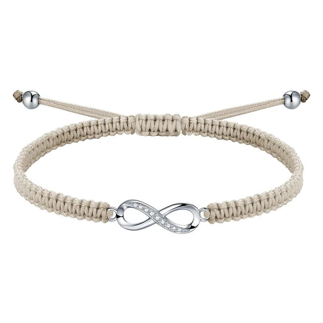 Bracelet Jendar Infini 925 Argent Zircon Corde Tressée Fait Main - Personnalisé Amour Infini Amitié - Cadeau d'Anniversaire pour Femmes - Bijoux de Saint-Valentin