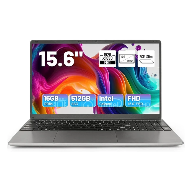 Anna Bella Laptop 156 - 16GB DDR4, 512GB SSD, Quadcore Intel Celeron N5095, 1080p IPS FHD Display