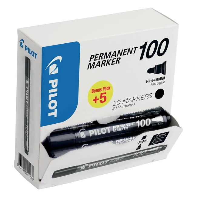 Pilot 100 Series 45mm Bullet Tip Permanent Marker - Black (Box of 20)