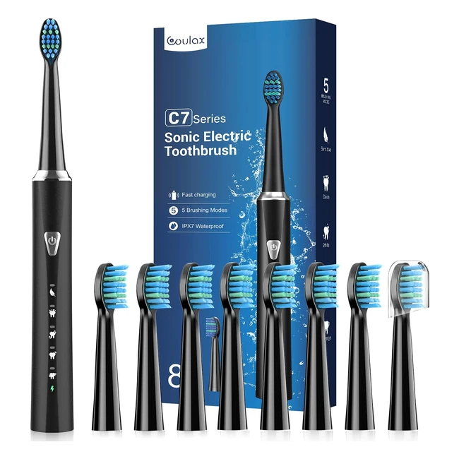 Sonic Electric Toothbrush for Adults and Kids - Rechargeable Sonic Toothbrush with 8 Brush Heads - 120 Days of Use - 5 Modes
