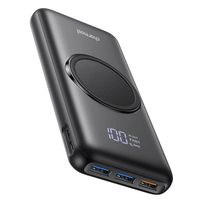 Charmast Batería Externa Inalámbrica 20000mAh Power Bank Wireless 22.5W - Carga Rápida 20W PD 3.0 - USB C - 2 Entradas y 4 Salidas - Compatible con iPhone y Samsung