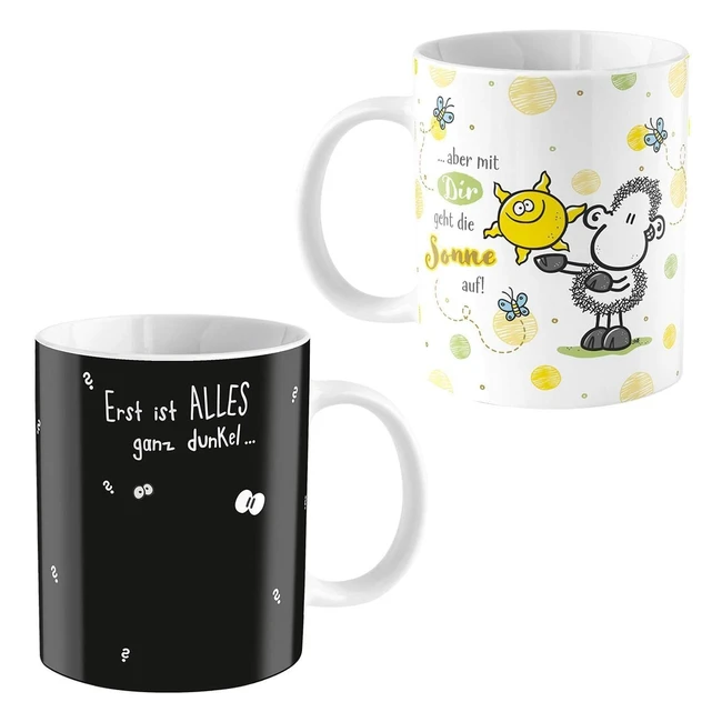 Tasse Magique Sheepworld Soleil - Porcelaine 35 cl - Inscription Allemande - Coffret Cadeau