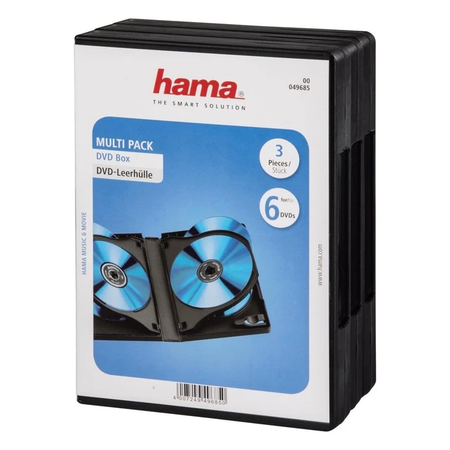 Hama DVD Box 6 Black Pack - Funda para DVD, Capacidad 6 Discos - 3 Unidades Negro