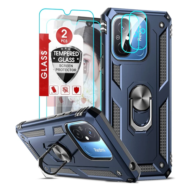 Funda Xiaomi Redmi 12c12 c11a + Vidrio Templado + Protectores Lente + 360 Anillo Soporte