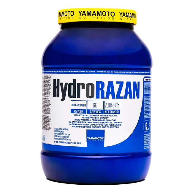 Yamamoto Nutrition Hydro Razan 2kg - Integratore Alimentare Proteine Siero del Latte Idrolizzate Optipep - Probiotici ed Enzimi - Non Aromatizzato