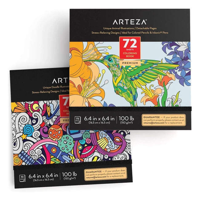 Arteza Libros de Colorear para Adultos - Pack 2 Blocs de 72 Páginas - Relajantes para el Estrés y Ansiedad - Meditación y Mindfulness