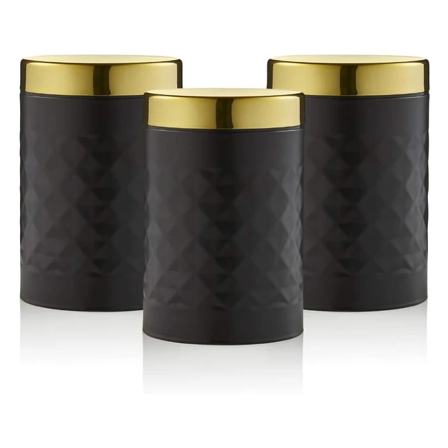 Swan SWKA17523BLKN Gatsby Set of 3 Kitchen Canisters - Tea Coffee Sugar - Black - One Size
