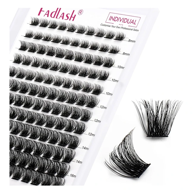 Fadlash Ciglia Finte Ciuffetti 120pcs DIY Cluster Ciglia Ciuffetti 007 D Curl Mix 8-16mm Riutilizzabili Ciglia Finte