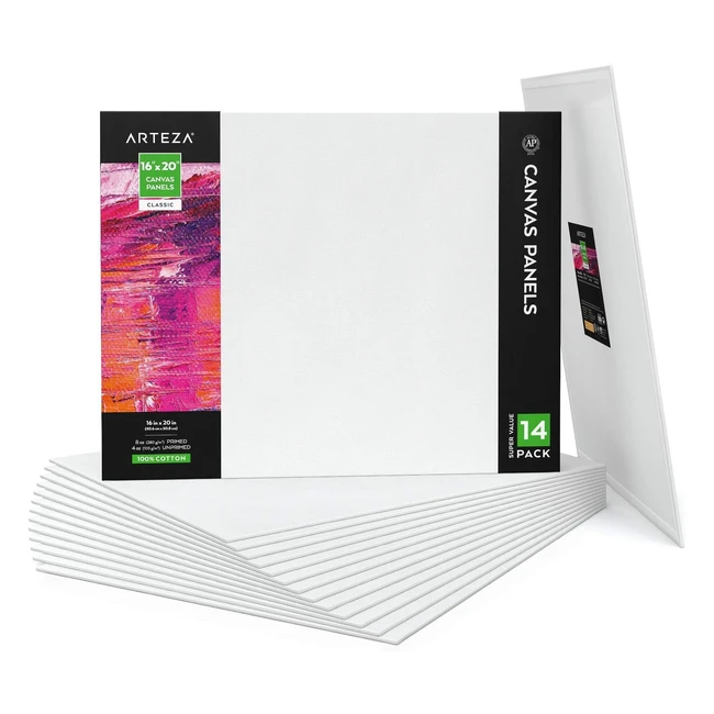 Arteza Paneles de Lienzo 16x20 cm - Pack de 14 - 100% Algodón - Para Acuarela, Óleo y más