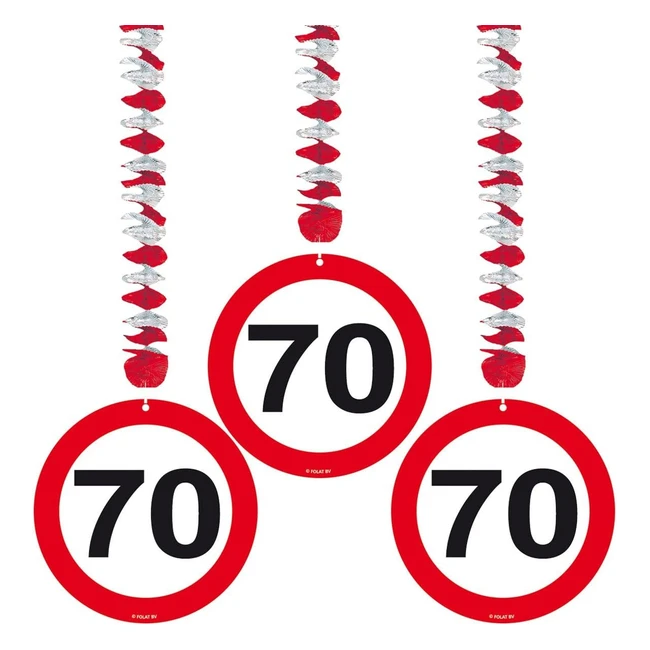 Adornos en forma de espiral FOLAT 3 unidades - Señal de tráfico de limitación a 70 - Cumpleaños