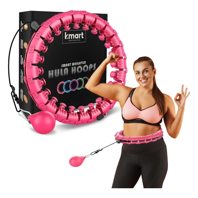 Smart Hula Ring Hoop für Erwachsene, Fitnessring mit Gewicht, 24 abnehmbare Segmente, 360 Grad Massage, automatisch rotierender Ball, Gymnastikmassage, Fitness, Gewichtsverlust, Pink