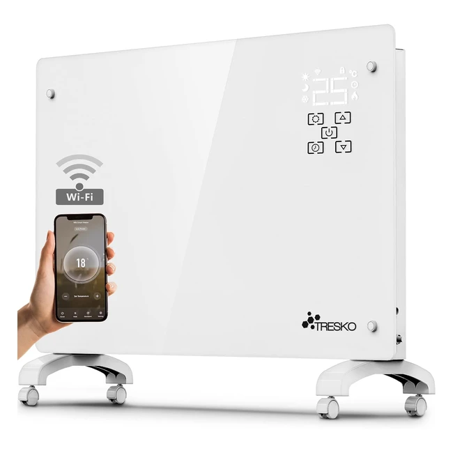 Tresko Glas-Konvektor 2000W, App, WiFi, Elektroheizung, Glasheizung, LED-Display, Timer, Stand- oder Wandmontage