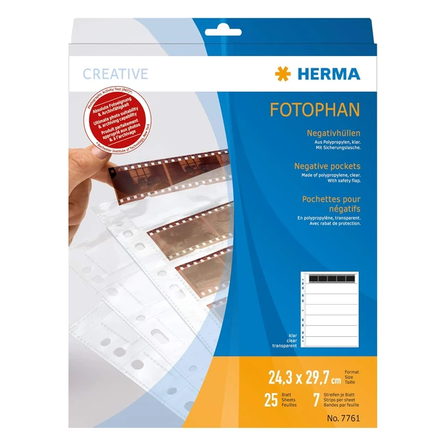 Herma 7761 - Fundas para negativos de fotos (Paquete de 25) - Capacidad para 7 negativos por funda
