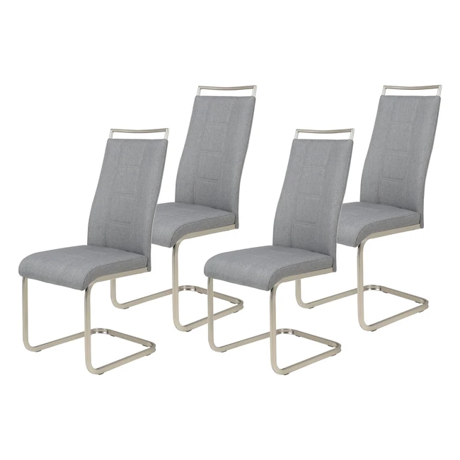 Set von 4 Amber6 Schaukelstühlen mit grauem Gewebecover, Armlehnen, Metallrahmen, Edelstahlfarbe, 102 x 43 x 56 cm