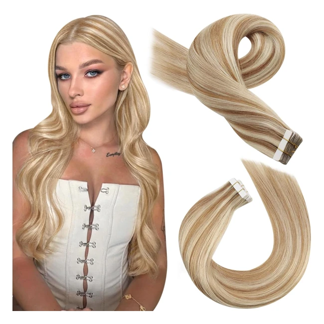 Moresoo 14 Pollici Extension Capelli Veri Bioadesive - Marrone Medio 6 Evidenziato con 60 Platinum Biondo - 20pcs/50g