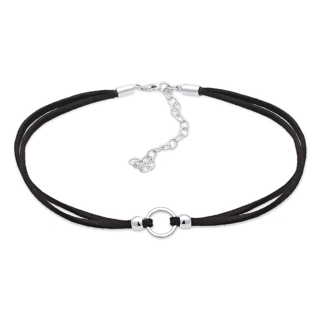 Collar de Plata de Ley 925 para Mujeres - Gargantilla de Cuero Negro - Referencia CRC-001