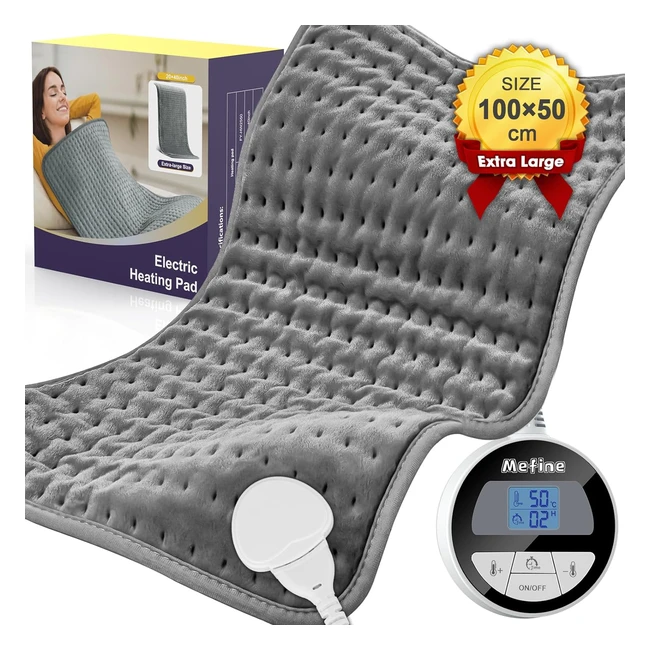 Coussin Chauffant 100x50cm Mefine - Chauffage Rapide et Arrêt Automatique - Super Doux - 6 Réglages - Minuterie - Soulagement Douleur