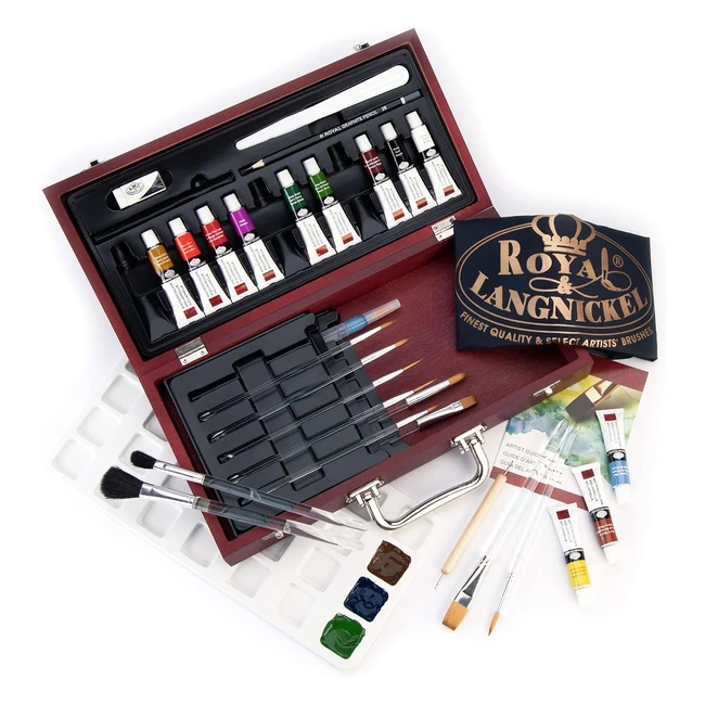 Juego de Acuarelas Royal Langnickel RSETWAT2000 - Colores Base Agua - Organizador Cepillo - Caja Madera