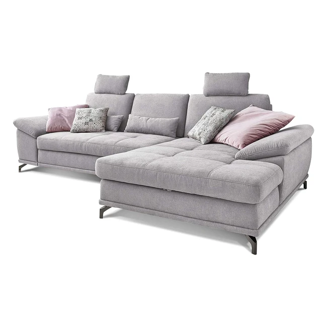 Cavadore Schlafsofa Castiel mit Federkern, L-Form, Bettsofa mit Bettkasten, verstellbaren Sitzen, 312 x 114 x 173, Webstoff hellgrau