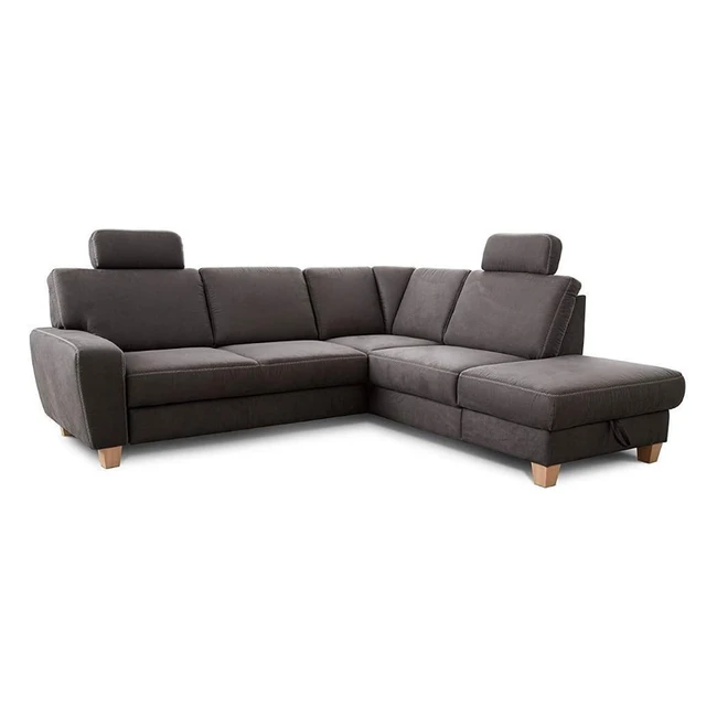 Cavadore Ecksofa Wisconsin mit Vorziehsitz, Federkern, Lederoptik, Bettkasten, Landhausstil, Holzfüße, Mikrofaser - 248 x 88 x 218 cm