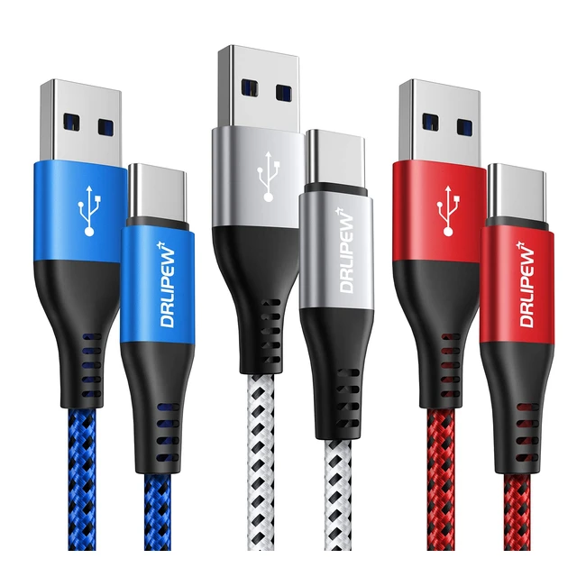 Câble USB-C 1m Lot de 3 - Chargeur USB Type C 3A - Rapide pour Samsung Galaxy S10 S20 S21FE S22 Plus Ultra - S9 S8 - A12 A13 A20E A22 A31 A32 A41 A51 A52 A71 A72 - A3 A5 2017 - Sony Xperia XZ - LG G8