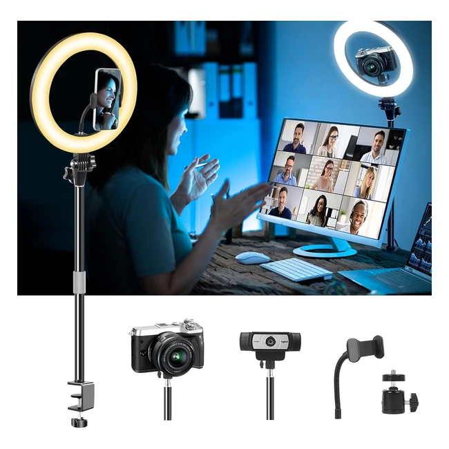 evershop 10 Desk Ring Light with Stand Holder LED Ring Light for Laptop Video Calls Monitor PC Webcam