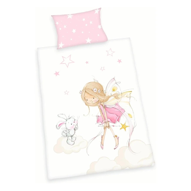 Parure de lit en flanelle Herding Baby, made in green by Oeko Tex, taie d'oreiller 40x60cm, housse de couette 100x135cm