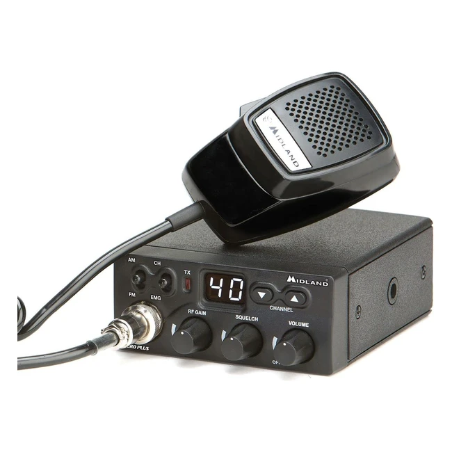 Midland M Zero Plus CB Radio - Émetteur-récepteur pour véhicule, 40 canaux AM/FM, microphone 4 pin, squelch et contrôle de gain RF