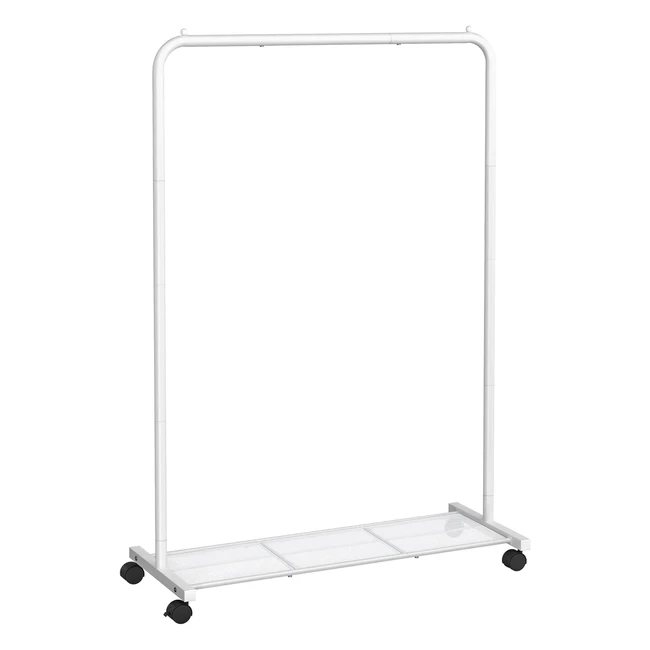 Songmics Clothes Rack on Wheels - Metal Clothing Rail for Bedroom - 91cm Long - Holds up to 40kg - White