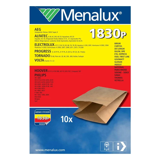 Bolsas de papel Menalux 1830P para aspiradoras Philips Progress y Thomas - 10 unidades