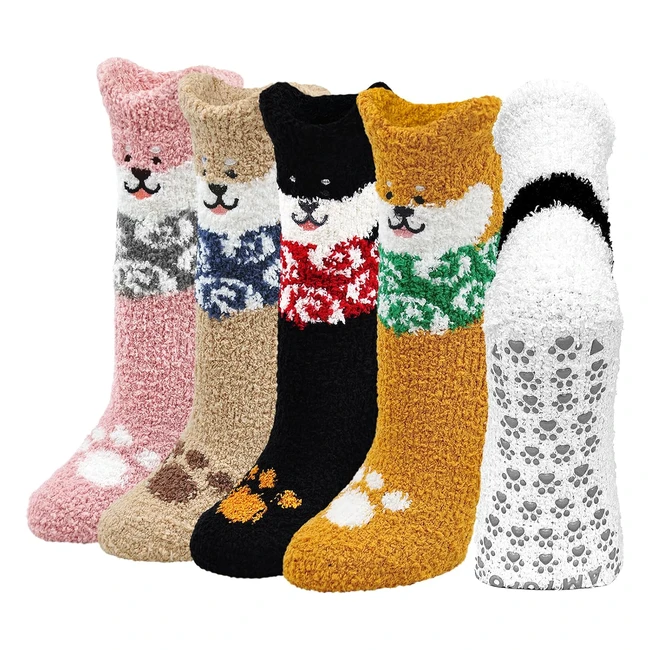 Chaussettes hiver antidérapantes femme - Polaires chaudes - 5 paires