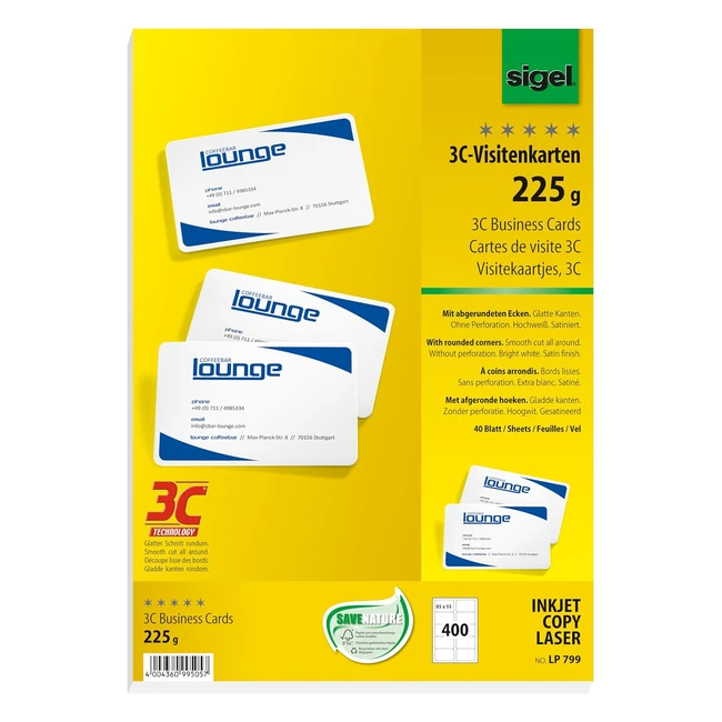 Biglietti da Visita Sigel LP799 3C Taglio Netto Bianco 85x55 mm A4 225g - Acquista Ora!