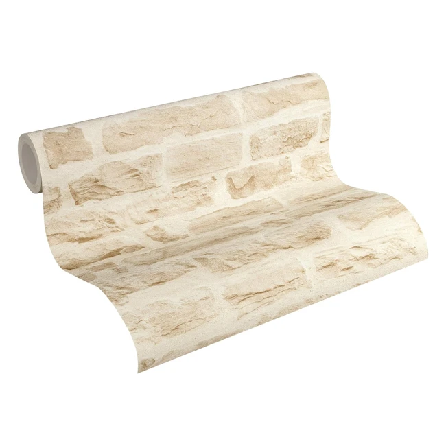 Papel Pintado de Vinilo Aspecto Piedra Beige y Crema - ¡Decora tus Habitaciones!