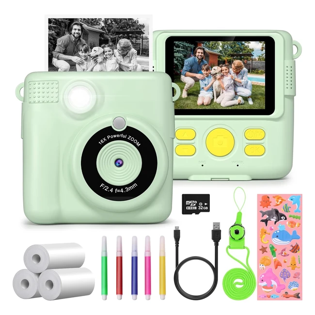 Macchina Fotografica Bambini Istantanea Greenkinder 24 Pollici1080p Fotocamera per Ragazze e Ragazzi
