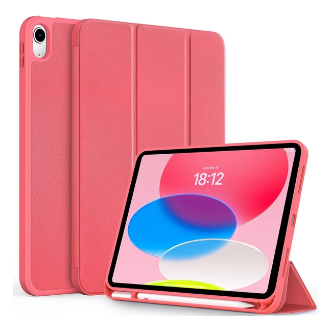 Custodia Cover Compatibile con iPad 10 Generazione 2022 - Ultra Sottile, Retro Trasparente, Portapenne - Anguria Rossa