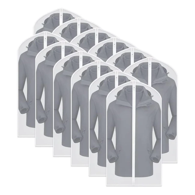 12 Pcs Garment Covers Bag - Transparent Waterproof - Dustproof Storage Bags for Wardrobe - Washable Clear Zipper