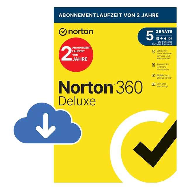 Norton 360 Deluxe 2024 - Schützen Sie 5 Geräte - 2 Jahre - Aktivierungscode per E-Mail