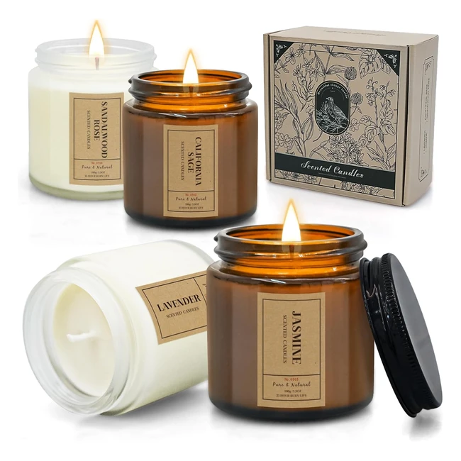 Candela Profumata in Vetro Set Regalo - Confezione da 4 Candele Rilassanti per Aromaterapia - Cera di Soia Naturale