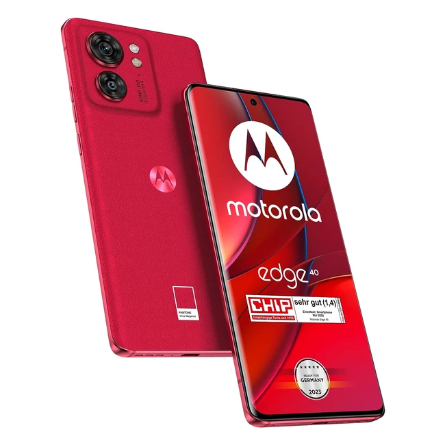 Motorola Edge40 6.55 Zoll FHD Display, 50 MP Kamera, 8/256 GB, 4400 mAh, Android 13, Viva Magenta mit Schutzhülle & Kfz-Adapter