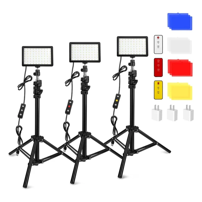 3 Pacchi 70 LED Luce Video Supporto per Treppiede Regolabile, Filtri Colorati, Caricatore da Parete - Obeamiu 5600K USB Stativo